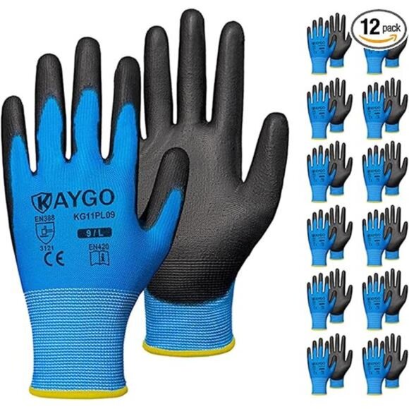 Safety Work Gloves PU Coated, 12 Pairs KG11PB, Seamless Knit Glove with Coat - Picture 6 of 6